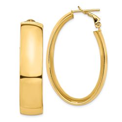 14k Yellow Gold Omega Back Oval Hoop Earrings - 10x28 mm