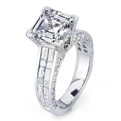 Natural 5.53 CTW Asscher Cut Diamond Engagement Ring 14KT White Gold