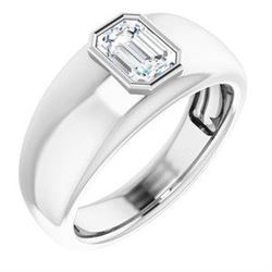 Natural 0.52 CTW Bezel Set Emerald Cut Men's Diamond Ring 18KT White Gold