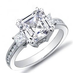 Natural 2.13 CTW Asscher Cut w/ Princess & Round Cut Diamond Engagement Ring 14KT White Gold