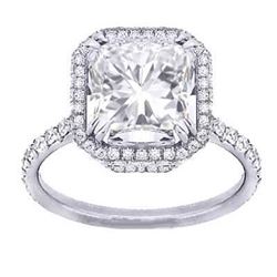 Natural 3.92 CTW Pave Halo Radiant Cut Diamond Ring 14KT White Gold