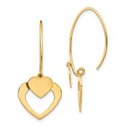 14k Yellow Gold Polished Heart Dangle Earrings