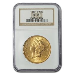 1883-S $20 Liberty Gold Double Eagle MS-61 NGC