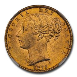 1872 Great Britain Gold Sovereign Victoria Shield MS-63+ NGC