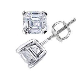 Natural 1.52 CTW Asscher Cut Diamond Stud Earrings 18KT White Gold