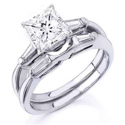 Natural 1.52 CTW Princess Cut & Baguettes Diamond Engagement Set 14KT White Gold