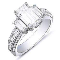 Natural 2.42 CTW Emerald Cut & Baguettes Diamond Engagement Ring 14KT White Gold