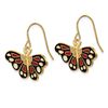 Image 2 : 14k Yellow Gold Polished Enameled Butterfly Dangle Earrings