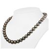 Image 1 : Dark Silver and Subtle Peacock Round Tahitian Pearl Necklace, 18", 9.0-11.3mm, AA+/AAA Quality