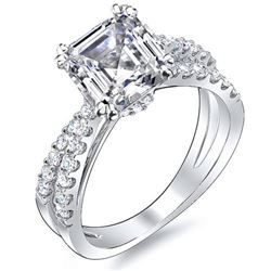 Natural 2.37 CTW Asscher Cut Cross Over Diamond Engagement Ring 14KT White Gold