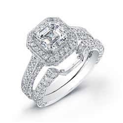 Natural 3.77 CTW Halo Asscher Cut Diamond Engagement Ring 18KT White Gold