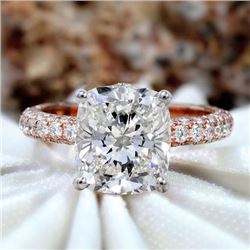 Natural 4.32 CTW Cushion Cut Micro Pave Diamond Engagement Ring 14KT Rose Gold