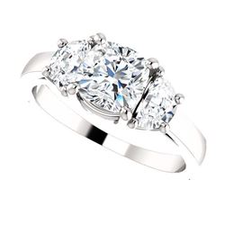 Natural 3.62 CTW Cushion Cut & Half Moons 3-Stone Diamond Ring 18KT White Gold