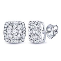 14kt White Gold Womens Round Diamond Square Cluster Earrings 3/4 Cttw