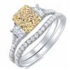 Image 1 : Natural 2.17 CTW Canary Yellow Radiant Cut Diamond Engagement Ring 18KT Two-tone