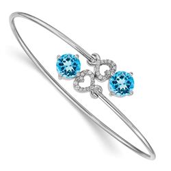 14k White Gold Blue Topaz Overlap Bangle - 7 in.