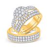 Image 1 : 14kt Yellow Gold His Hers Round Diamond Cluster Matching Wedding Set 1-3/4 Cttw