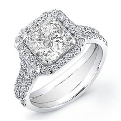 Natural 4.12 CTW Halo Square Radiant Cut Split Shank Diamond Engagement Ring 18KT White Gold