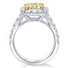 Image 3 : Natural 4.03 CTW Canary Intense Yellow Cushion Cut Halo Diamond Ring 18KT Two-tone