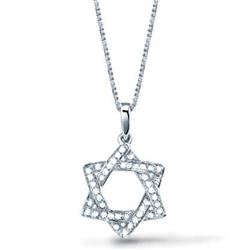 Natural 0.27 CTW Pave Set Diamond Star of David Pendant With Chain 14KT White Gold