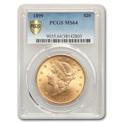 1899 $20 Liberty Gold Double Eagle MS-64 PCGS