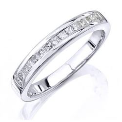 Natural 0.77 CTW Princess Cut Diamond Wedding Ring 18KT White Gold