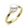 Image 1 : White Akoya Pearl and 2-Diamond Sweetheart Ring, 7.0-7.5mm, 14K Gold