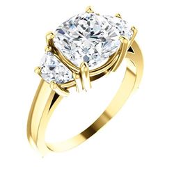 Natural 3.92 CTW Cushion Cut Diamond 3-Stone Diamond Ring 18KT Yellow Gold