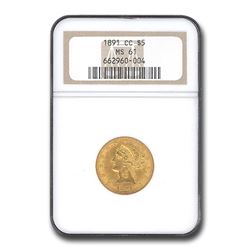 1891-CC $5 Liberty Gold Half Eagle MS-61 NGC