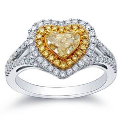 Natural 1.62 CTW Canary light Yellow Heart Cut Diamond Ring 18KT Two-tone