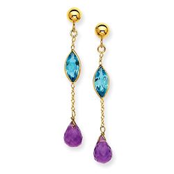 14k Amethyst and Blue Topaz Post Earrings