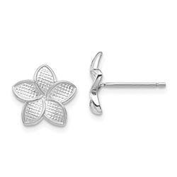 14k Yellow Gold White Polished & Textured Plumeria Post Earrings