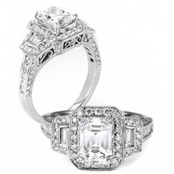 Natural 2.22 CTW Halo Emerald Cut Diamond Ring 14KT White Gold