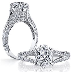 Natural 6.02 CTW Oval Cut Diamond Pave Split Shank Engagement Ring 18KT White Gold