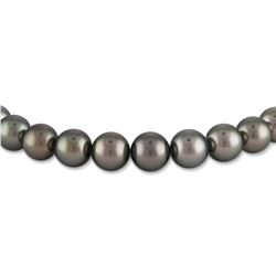 Silvery-Steel and Peacock-Green True Round Tahitian Pearl Necklace, 17.5"es, 10.0-12.0mm, AA+ Qualit