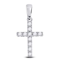 14kt White Gold Womens Round Diamond Faith Cross Pendant 1/5 Cttw