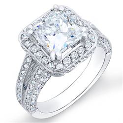 Natural 2.12 CTW Halo Princess Cut Split Shank Pave Diamond Engagement Ring 14KT White Gold