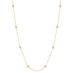 Natural 0.32 CTW Round Cut Bezel Set Diamond Train Necklace 14KT Yellow Gold