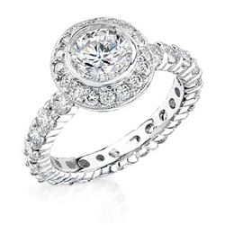 Natural 3.21 CTW Round Cut Diamond Engagement Ring 18KT White Gold