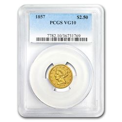 1857 $2.50 Liberty Gold Quarter Eagle VG-10 PCGS