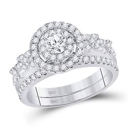 14kt White Gold Round Diamond Bridal Wedding Ring Band Set 1 Cttw