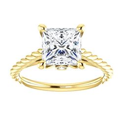 Natural 1.12 CTW Princess cut Rope Design Diamond Engagement Set 18KT Yellow Gold