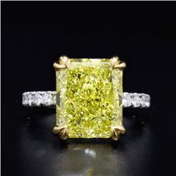 Natural 5.77 CTW Radiant Cut Yellow Diamond Engagement Ring 14KT Two-tone