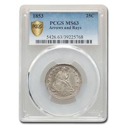 1853 Liberty Seated Quarter w/Arrows & Rays MS-63 PCGS