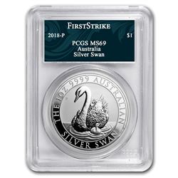 2018 Australia 1 oz Silver Swan MS-69 PCGS (FS, Swan Label)