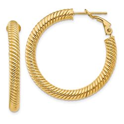 14k Yellow Gold Twisted Round Omega Back Hoop Earrings - 25 mm