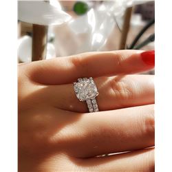 Natural 2.82 CTW Cushion Cut Diamond Engagement Ring 18KT White Gold