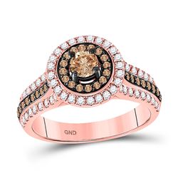 14kt Rose Gold Round Brown Diamond Halo Bridal Wedding Engagement Ring 1 Cttw