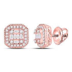 14kt Rose Gold Womens Baguette Diamond Cluster Fashion Earrings 3/8 Cttw