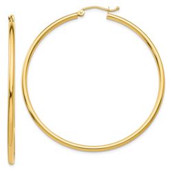 14k Solid Gold 2 mm Polished Round Hoop Earrings